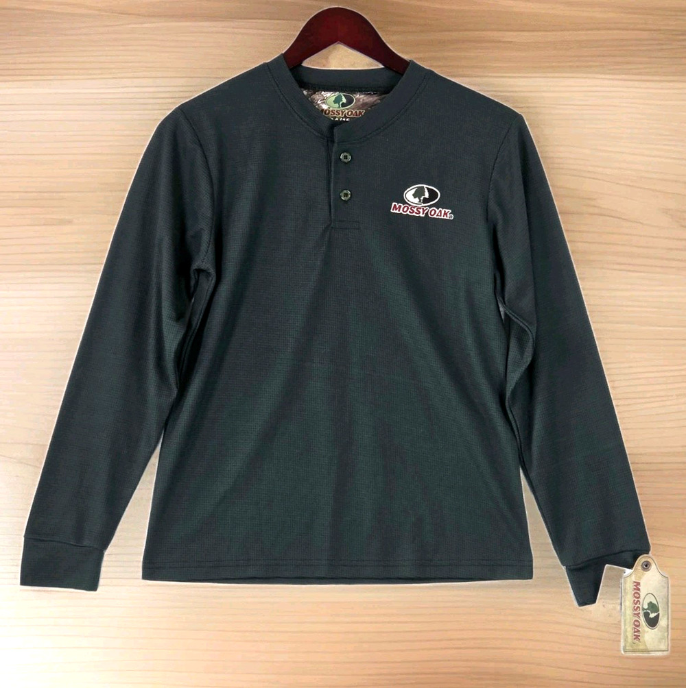 Mossy Oak Henley Waffle Knit Thermal Shirt Hunter Green Youth Large 14/16 NWT